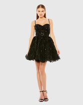 Black Beaded Strap Bustier Sequin Mini Dress
